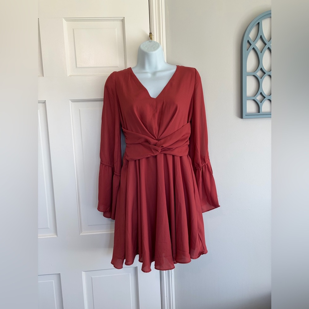 Mustard Seed Rust Red Long-Sleeve Twist-Front Dress